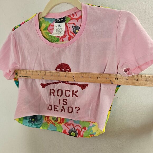 Dolce & Gabbana Pink & Red Rhinestone Skull Graphic Rock Is Dead Crop 28 / 42 - Picture 5 of 6